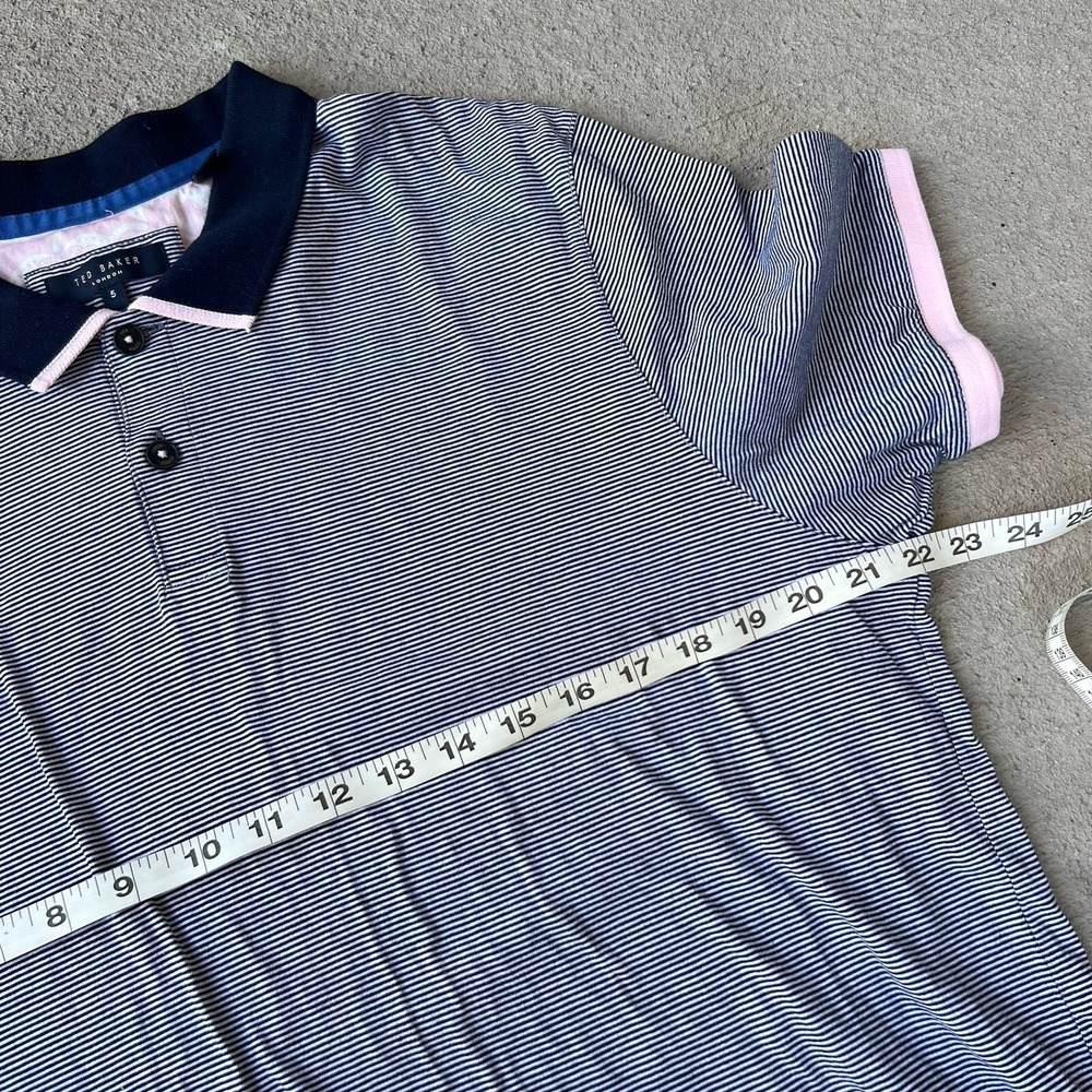 Ted Baker Men's Striped Polo Shirt Blue Short Sleeve Size 5 (L) Classic Fit - Picture 5 of 8